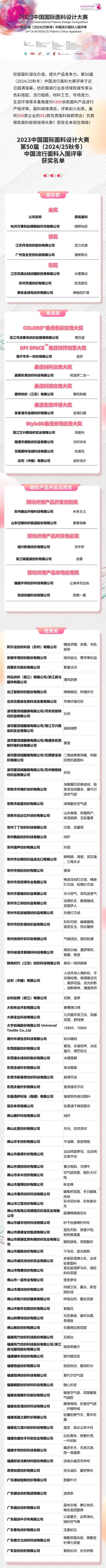 重磅揭曉！第50屆（2024/25秋冬）中國流行面料入圍評審獲獎名單公布！